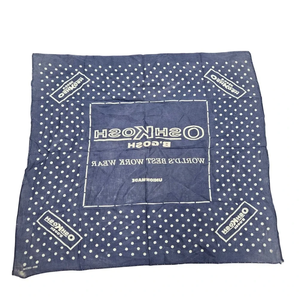 Vintage OshKosh B'gosh Union Made Bandana Navy Blue Polka Dot Workwear Logo